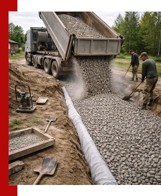 Гравий для дренажа с доставкой в Выборге качественный и недорогой