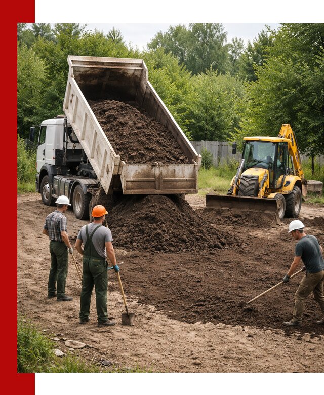 Доставка и укладка грунта для выравнивания участка в Выборге