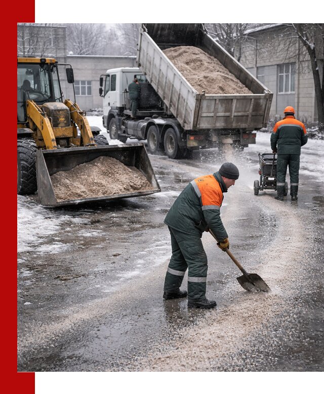 Реагент против гололеда с доставкой и нанесением в Выборге