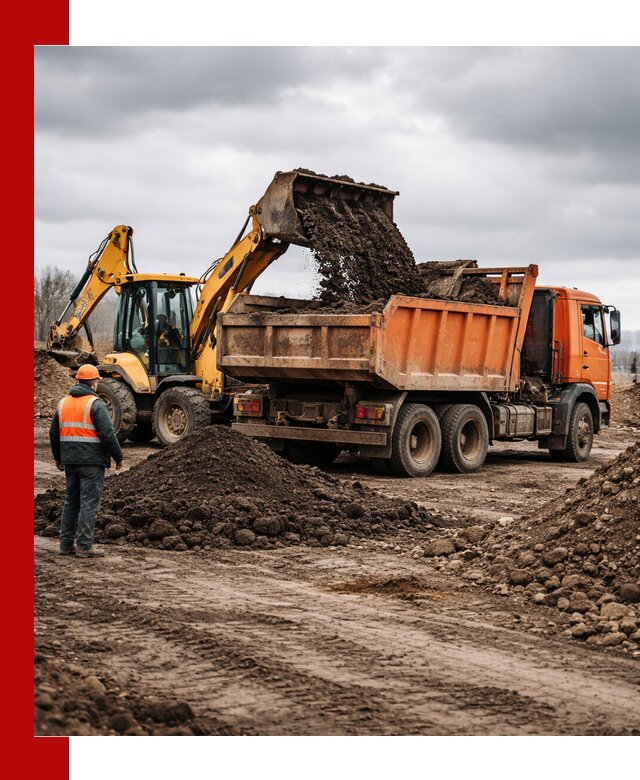 Вывоз грунта и строительного мусора в Выборге грузовыми самосвалами