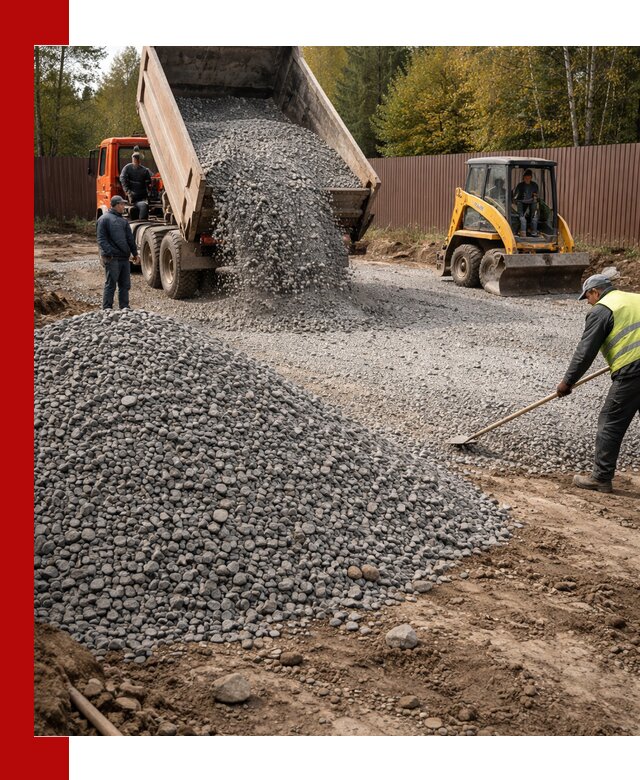 Отсыпка участка щебнем с доставкой и уплотнением в Выборге